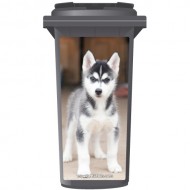 Cute Husky Puppy Standing Up Wheelie Bin Sticker Panel